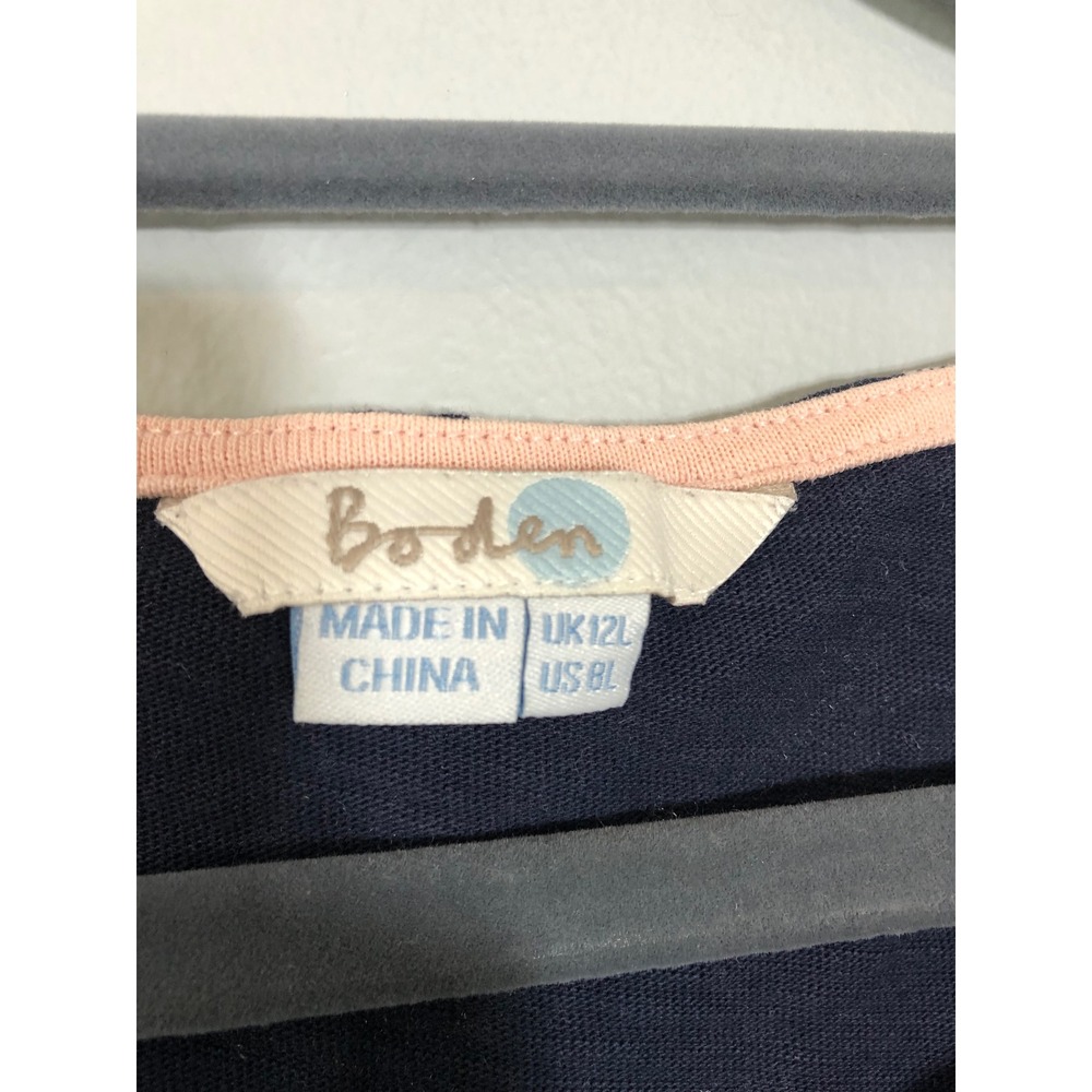 Boden Bird Print Jersey Dress Women 8L Navy Blue Short Sleeve Pockets WW202 - Picture 5 of 10